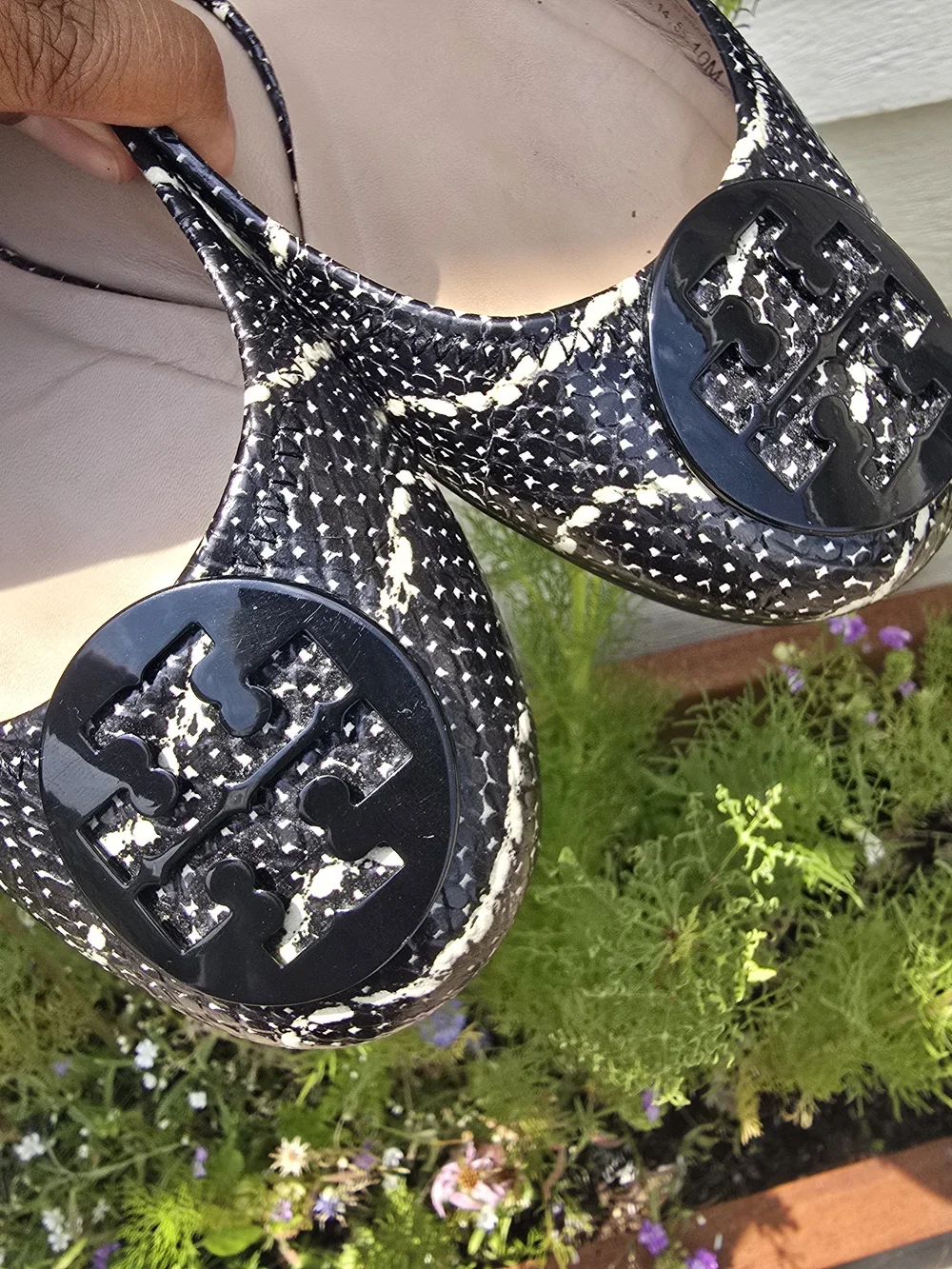 Tory Burch Reva Ballet Flats Black White Snake Print Leather Size 10M